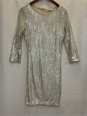 Dress Forum Silver Sequin Long Sleeve Mini Dress